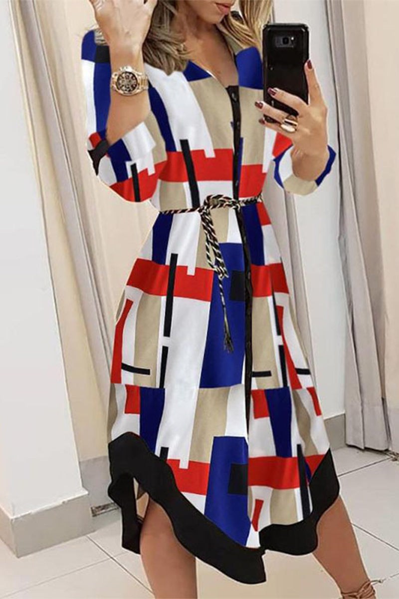 Valenzora | Elegant printed A-line dresses with a folded collar