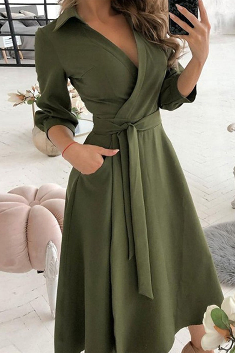 Valenzora | Elegant printed A-line dresses with a folded collar