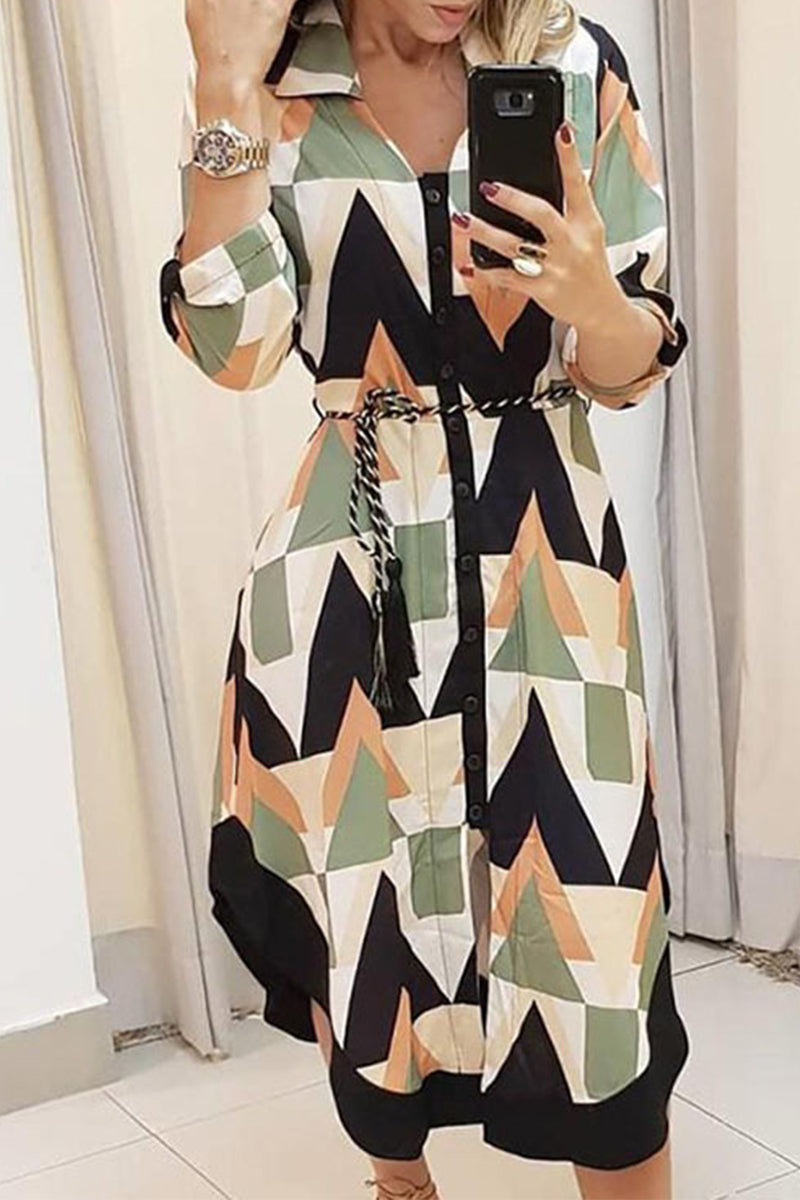 Valenzora | Elegant printed A-line dresses with a folded collar