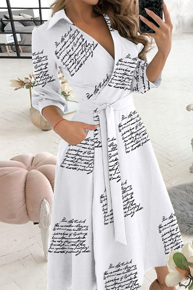 Valenzora | Elegant printed A-line dresses with a folded collar