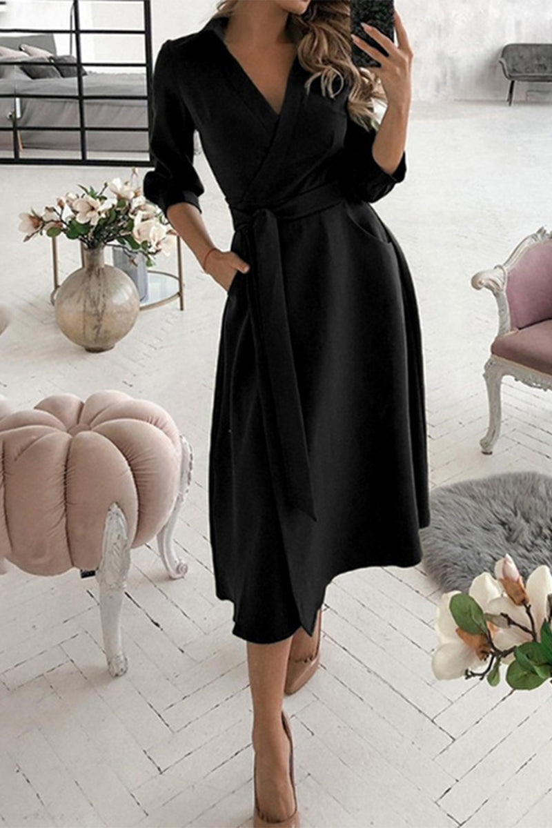 Valenzora | Elegant printed A-line dresses with a folded collar
