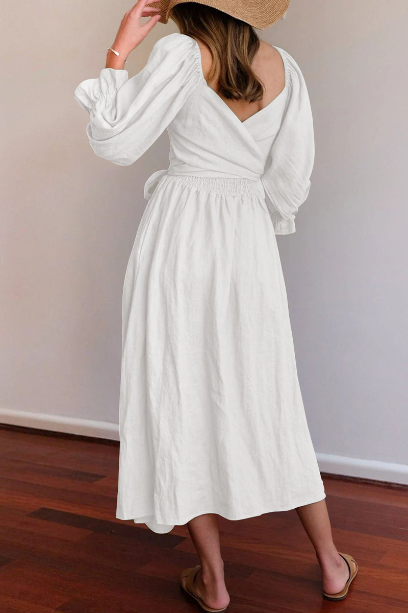 Valenzora | Elegant solid color ruffle square collar A-line dresses