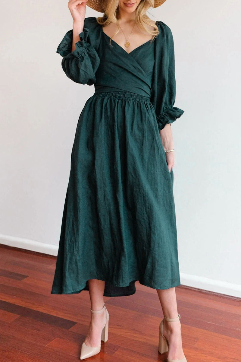 Valenzora | Elegant solid color ruffle square collar A-line dresses