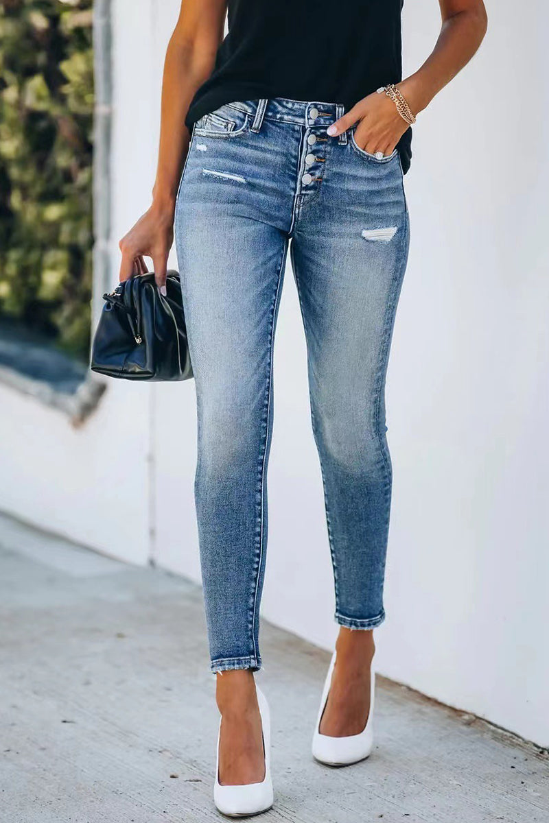 Valenzora | Street Festival Jeans mit einfarbigen Knöpfen