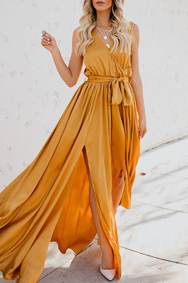 Valenzora | Elegant Solid Color High Opening V-Neck Sleeveless Dress - 3 Colors