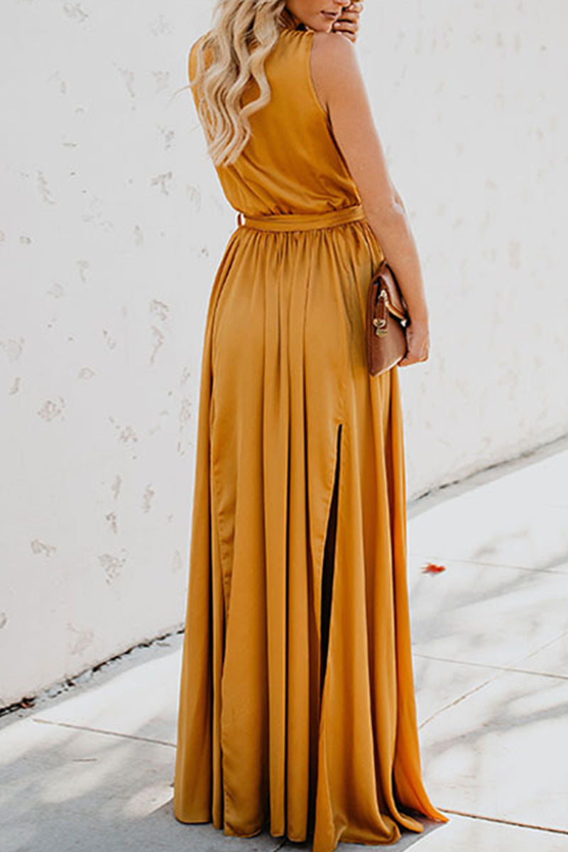 Valenzora | Elegant Solid Color High Opening V-Neck Sleeveless Dress - 3 Colors
