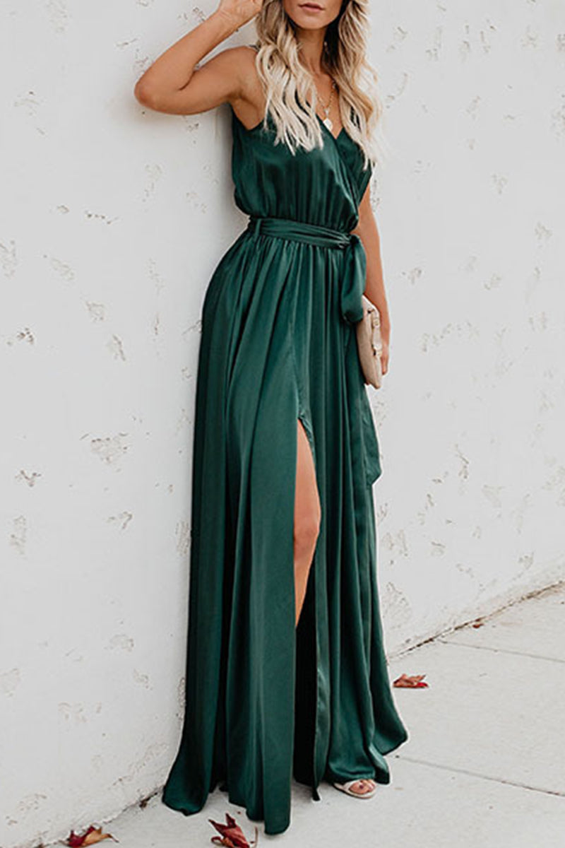 Valenzora | Elegant Solid Color High Opening V-Neck Sleeveless Dress - 3 Colors