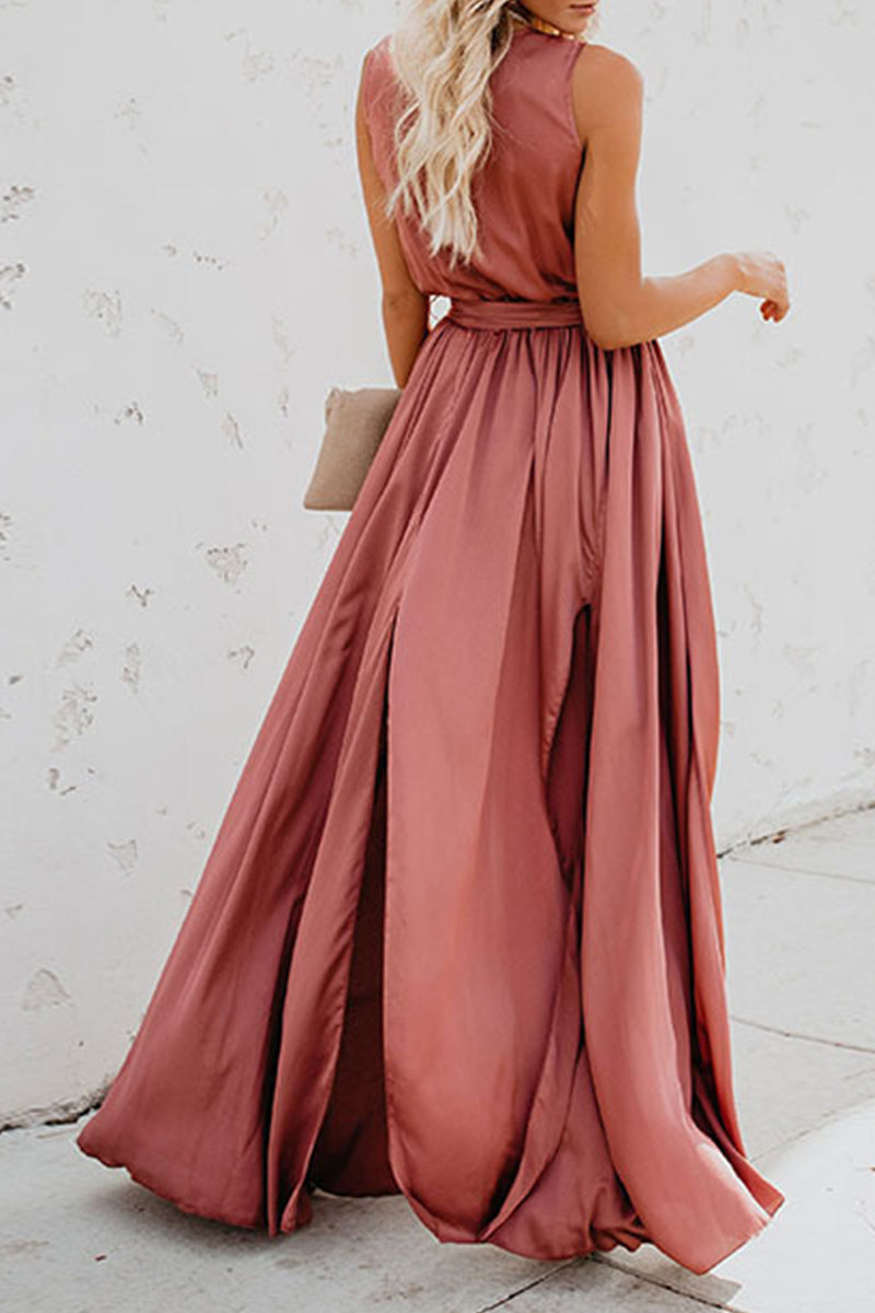 Valenzora | Elegant Solid Color High Opening V-Neck Sleeveless Dress - 3 Colors