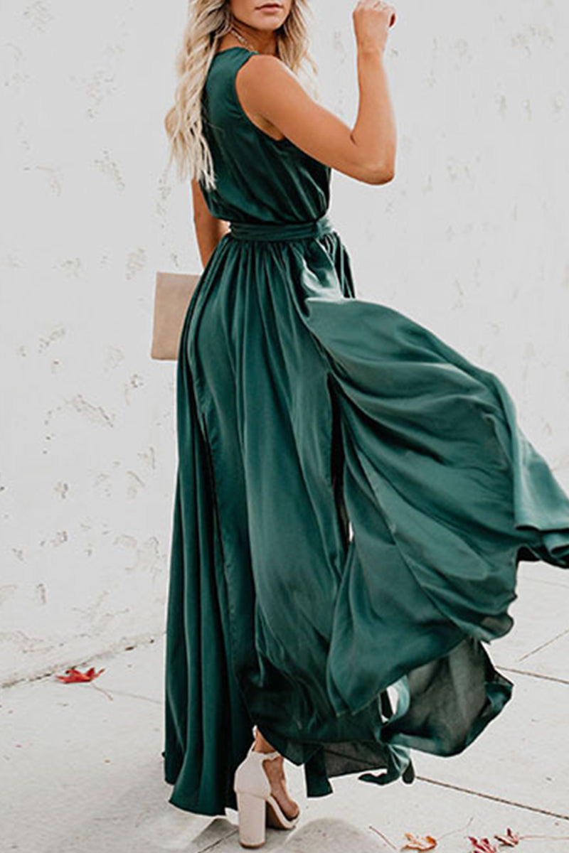Valenzora | Elegant Solid Color High Opening V-Neck Sleeveless Dress - 3 Colors