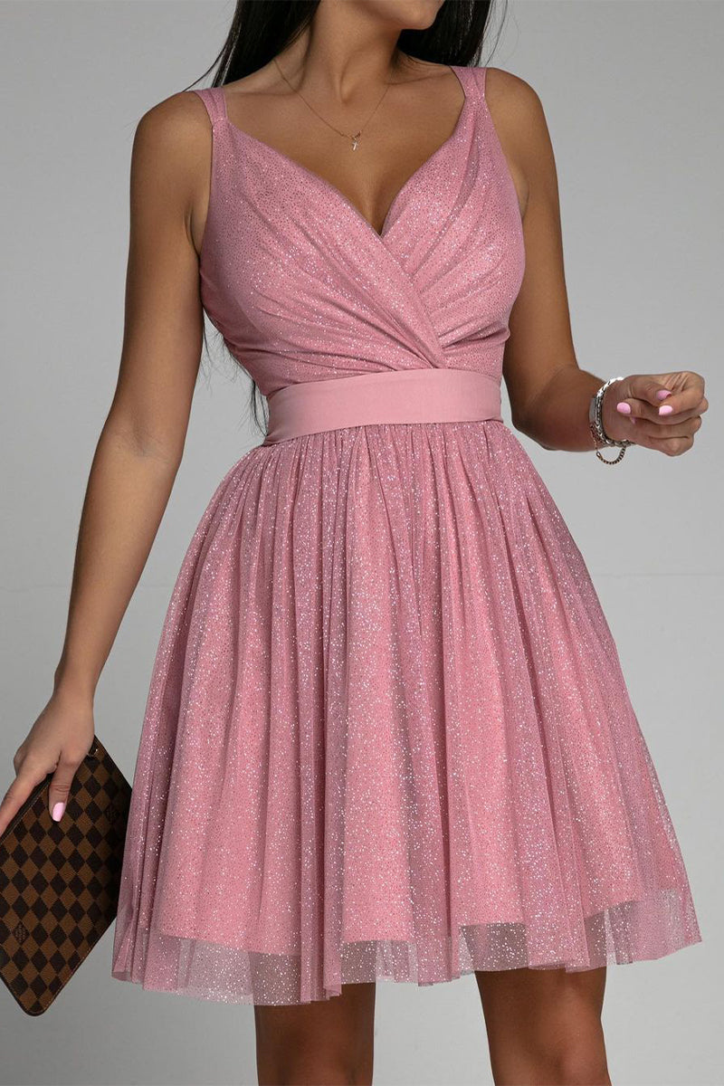 Valenzora | Sexy Elegant Print Mesh V-Neck Evening Dresses