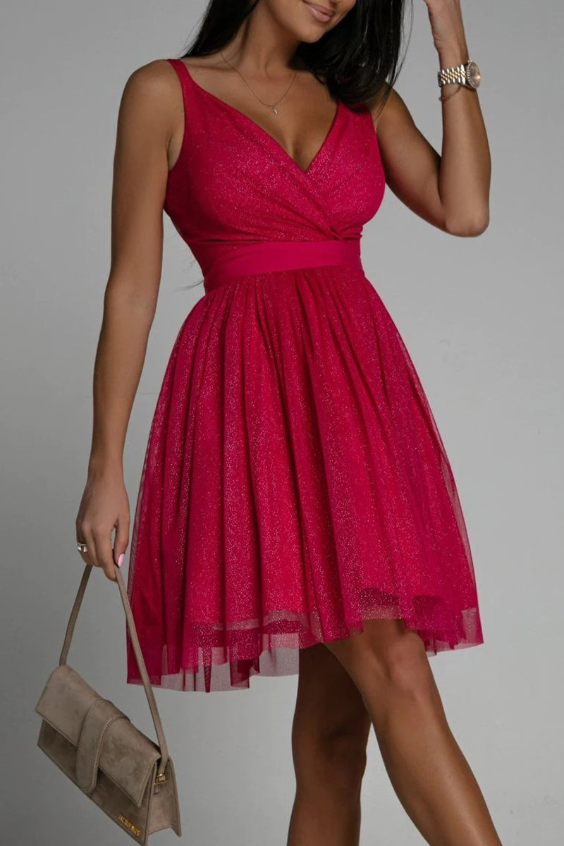 Valenzora | Sexy Elegant Print Mesh V-Neck Evening Dresses