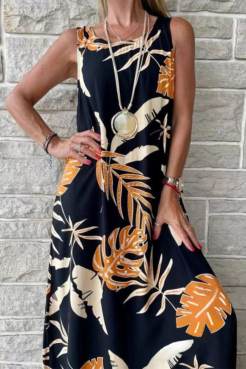 Valenzora | Lässiges Blumen-O-Neck-Kleid mit Print