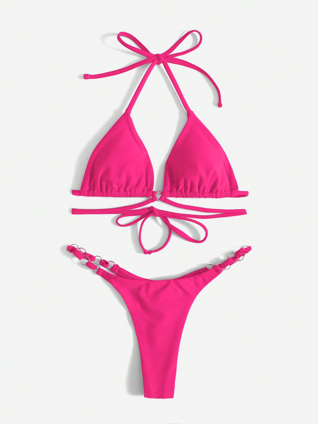 Valenzora | Roter Neckholder-Dreiecks-Bikini mit Ringdetail für Damen