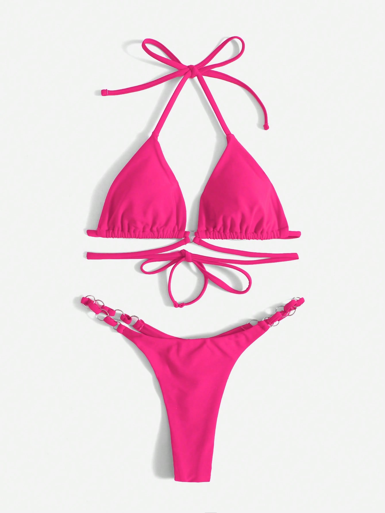 Valenzora | Roter Neckholder-Dreiecks-Bikini mit Ringdetail für Damen