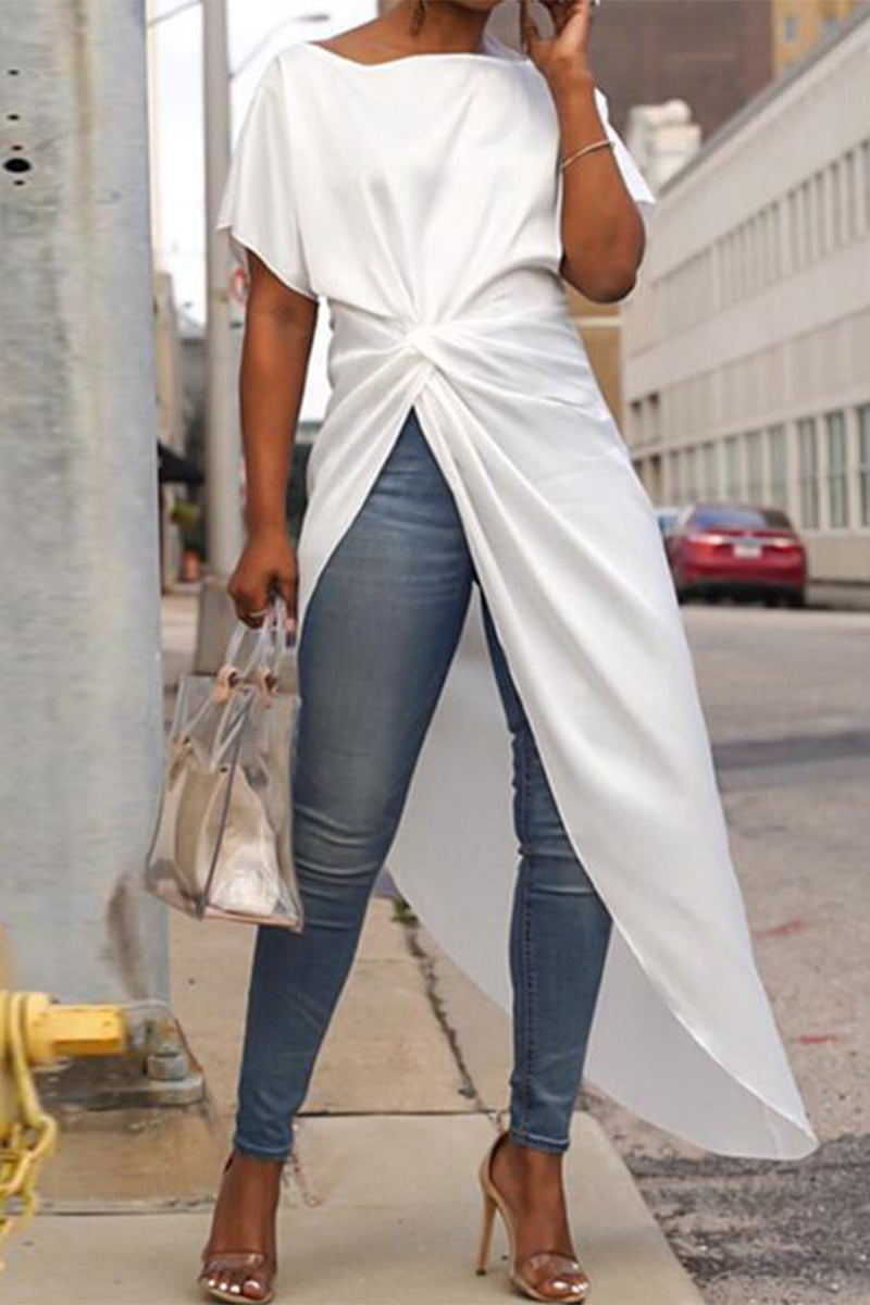 Valenzora | Casual Solid Color Asymmetrical O-Neck Irregular Dress Dresses