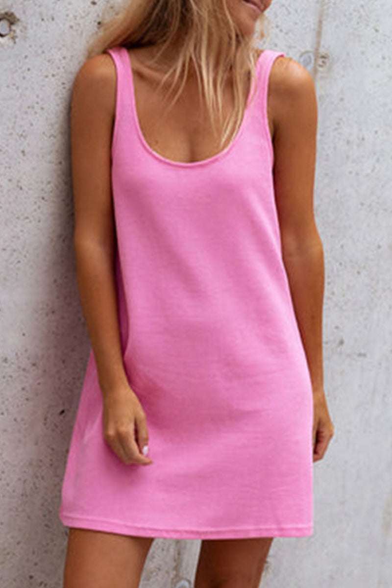 Valenzora | Sexy, lässiges, einfarbiges U-Boot-Ausschnitt-Kleid – 8 Farben