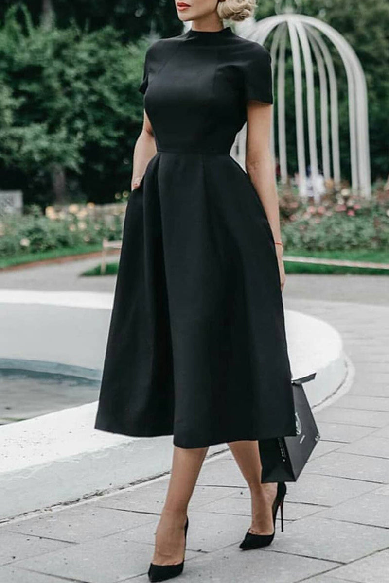 Valenzora | Celebrities Elegant Solid Color Round Waist Skirt Dresses - 4 Colors