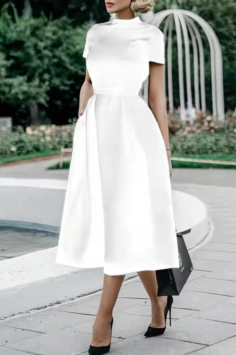 Valenzora | Celebrities Elegant Solid Color Round Waist Skirt Dresses - 4 Colors