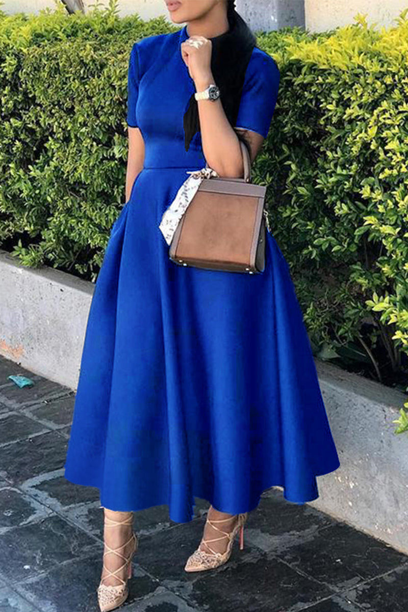 Valenzora | Celebrities Elegant Solid Color Round Waist Skirt Dresses - 4 Colors
