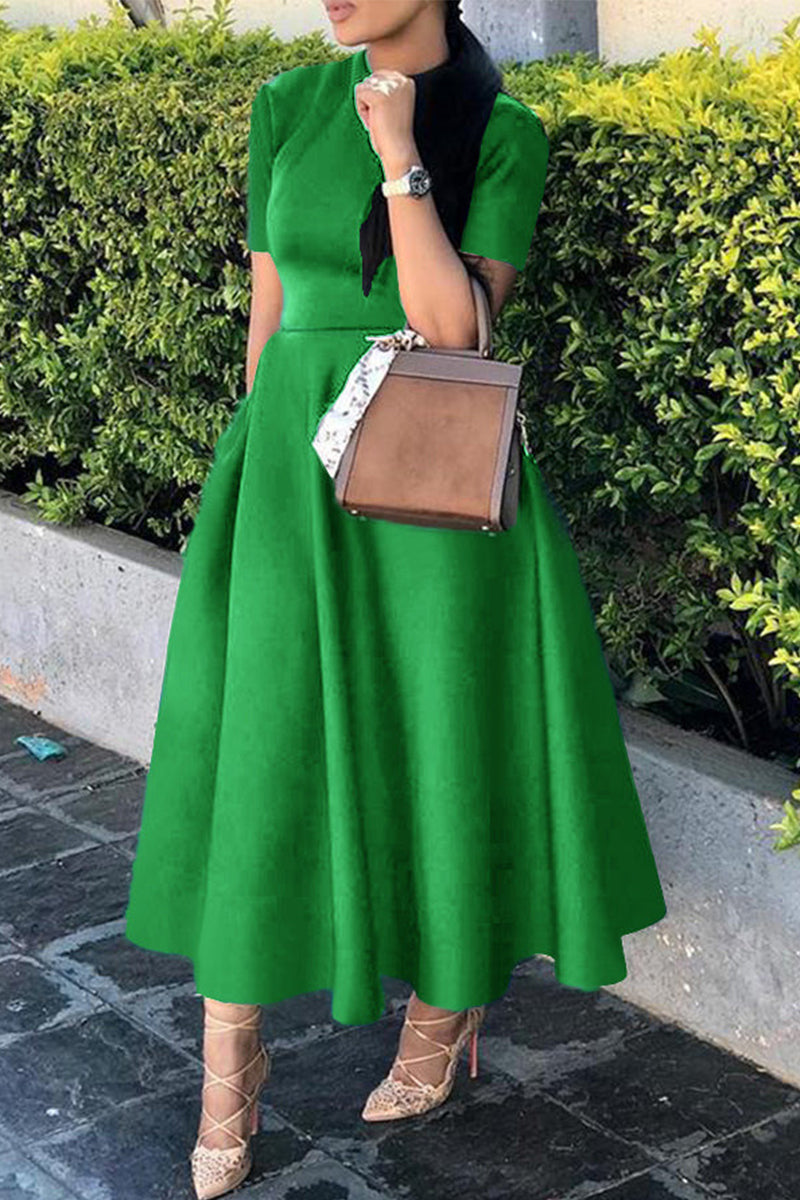 Valenzora | Celebrities Elegant Solid Color Round Waist Skirt Dresses - 4 Colors