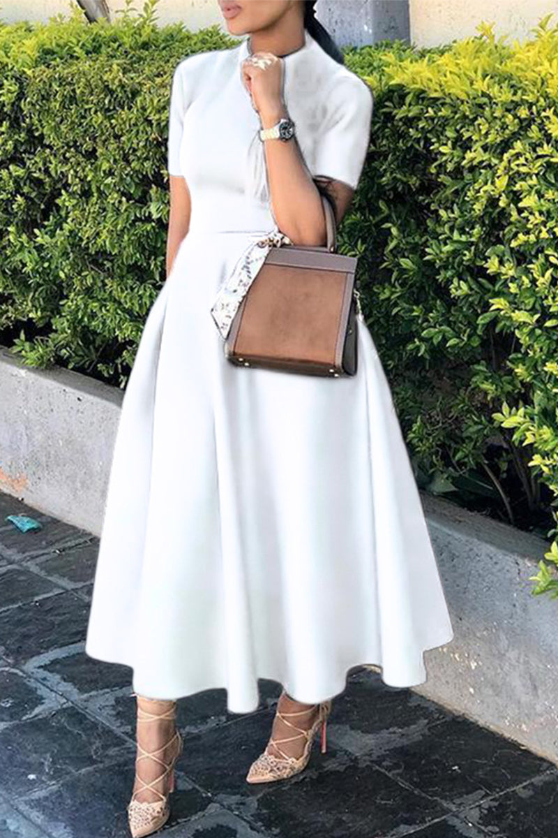 Valenzora | Celebrities Elegant Solid Color Round Waist Skirt Dresses - 4 Colors