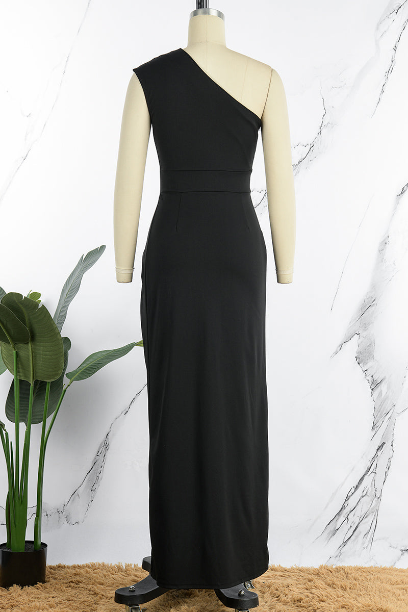 Valenzora | Elegant Formal Solid Color Slit Asymmetrical Slanted Collar Evening Dress Dresses - 8 Colors