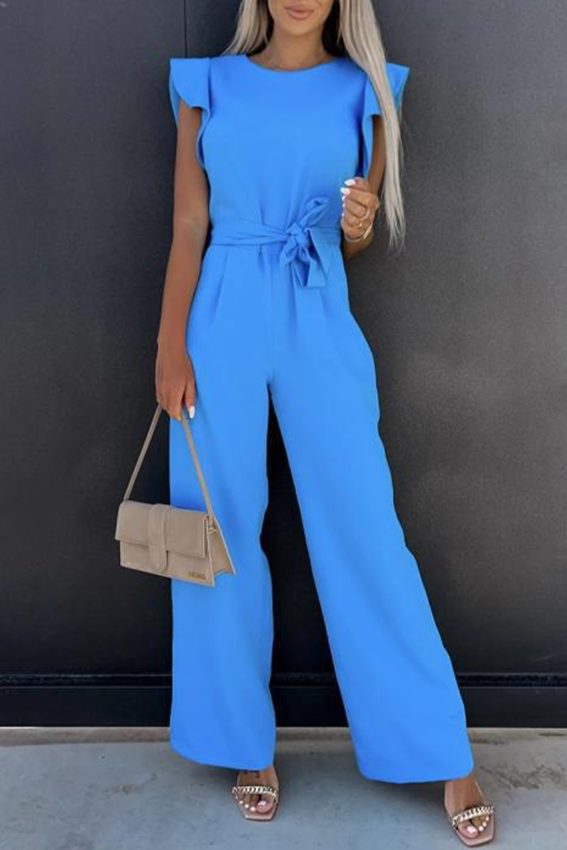 Valenzora | Elegant Solid Color Pockets Frenulum O-Neck Regular Jumpsuits - 5 Colors