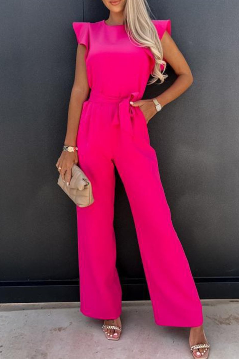 Valenzora | Elegant Solid Color Pockets Frenulum O-Neck Regular Jumpsuits - 5 Colors