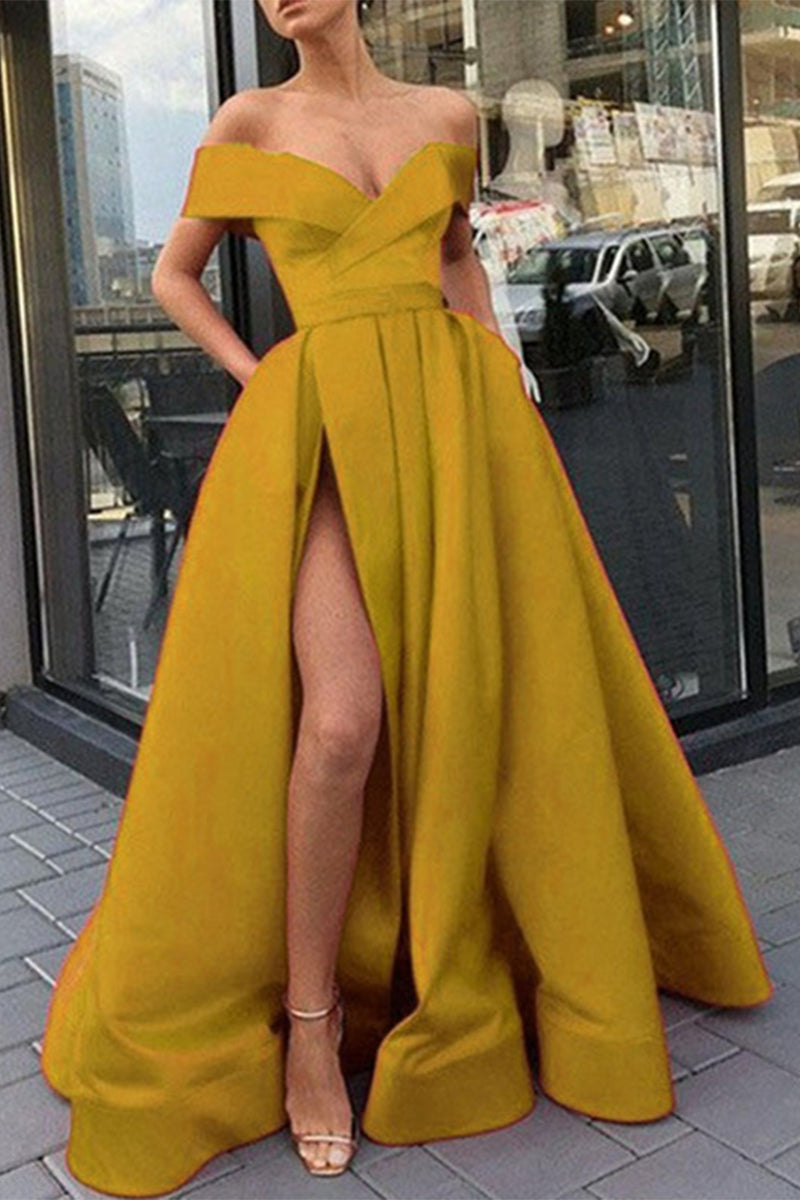 Valenzora | Elegantes formelles Abendkleid mit Schlitz und V-Ausschnitt in Unifarben – 12 Farben