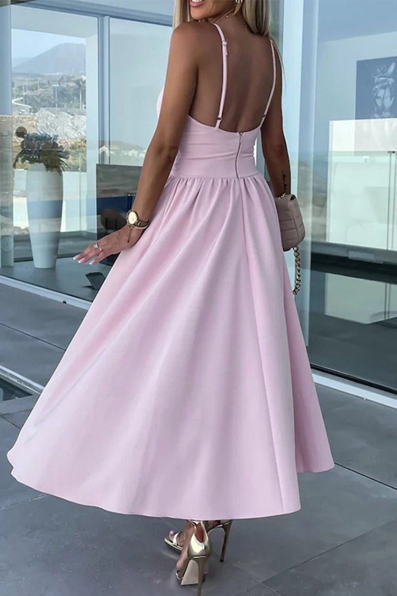 Valenzora | Lässiges, süßes, einfarbiges Kleid mit Schlitz und V-Ausschnitt, Trägerkleid