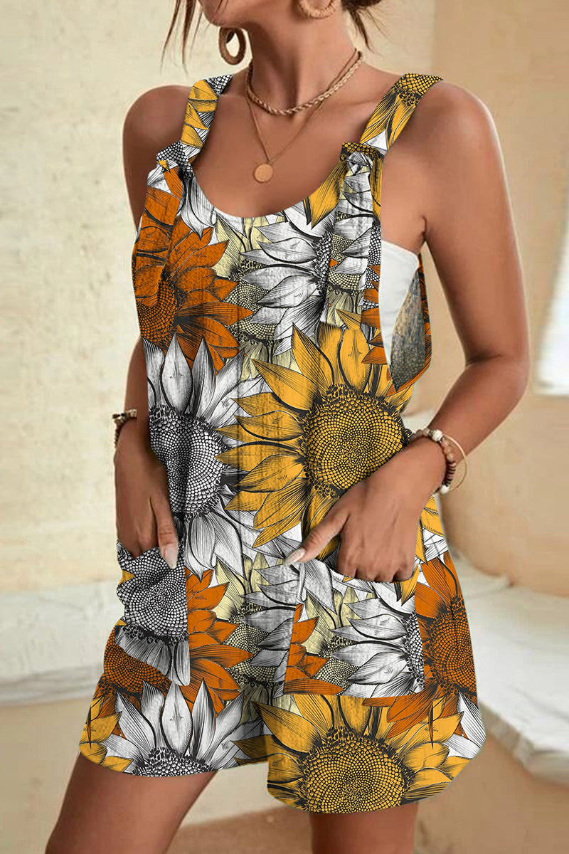 Valenzora | Lässiger Overall mit U-Ausschnitt, Print-Patchwork und lockerer Passform – 10 Farben