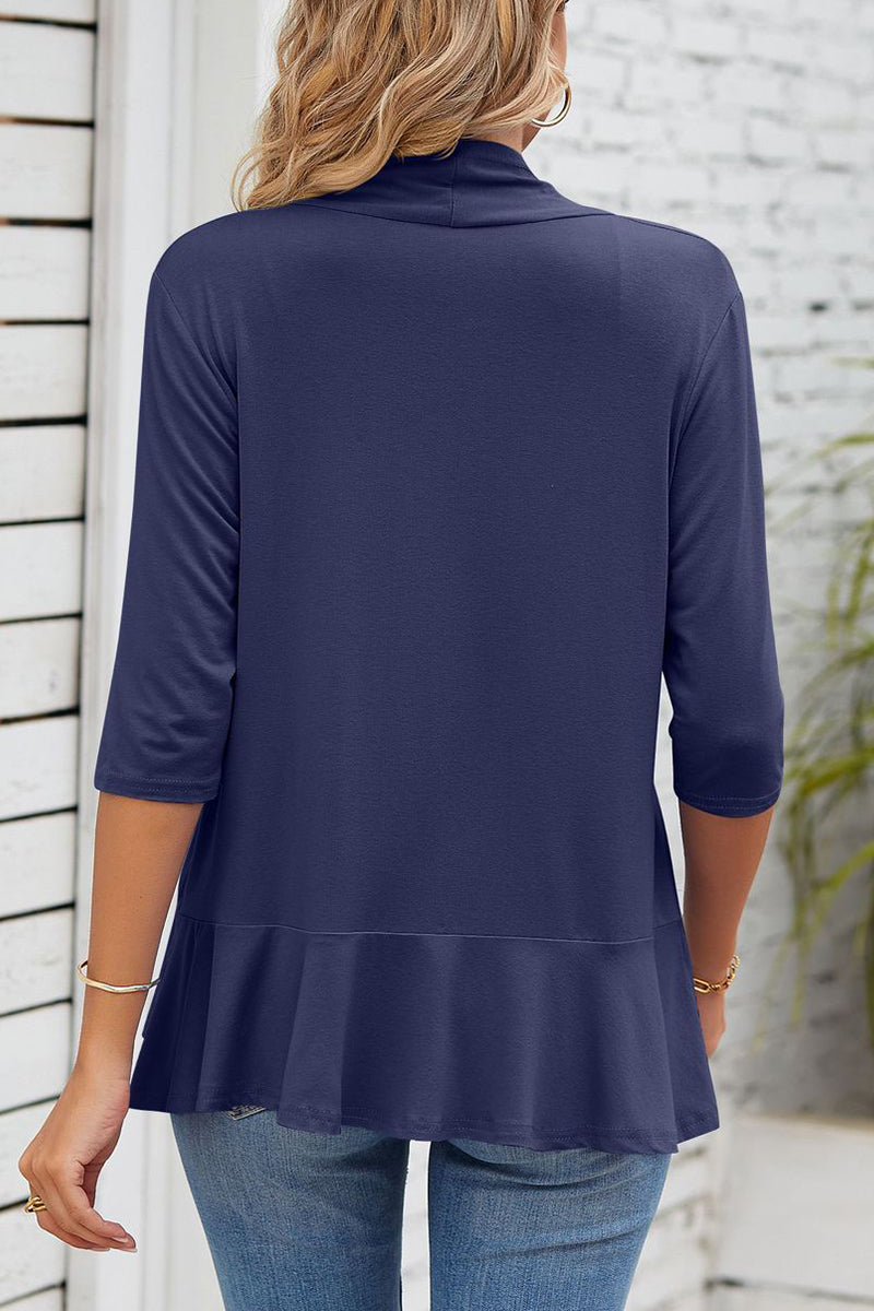 Valenzora | Daily Simplicity Solid Flounce V-Neck Outerwear