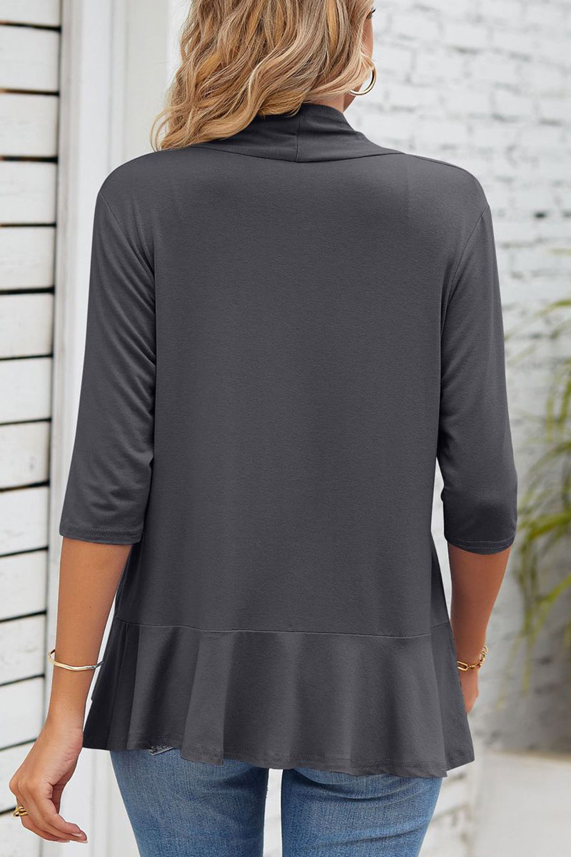 Valenzora | Daily Simplicity Solid Flounce V-Neck Outerwear