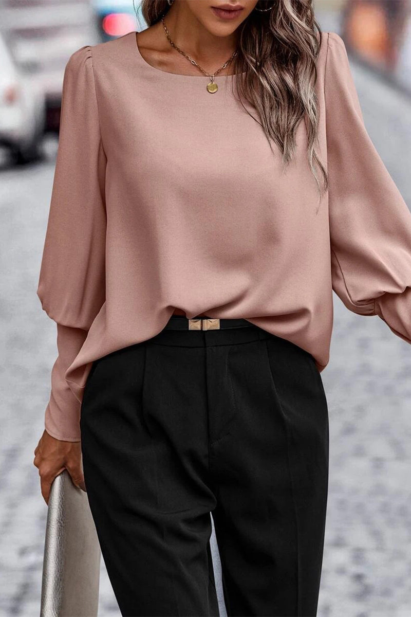 Pamela™ - Elegant solid button O-neck tops
