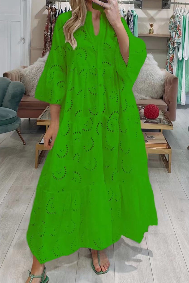 Valenzora | Casual Solid Color Cutout V-Neck A-Line Dresses