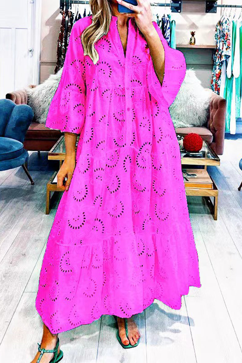 Valenzora | Casual Solid Color Cutout V-Neck A-Line Dresses