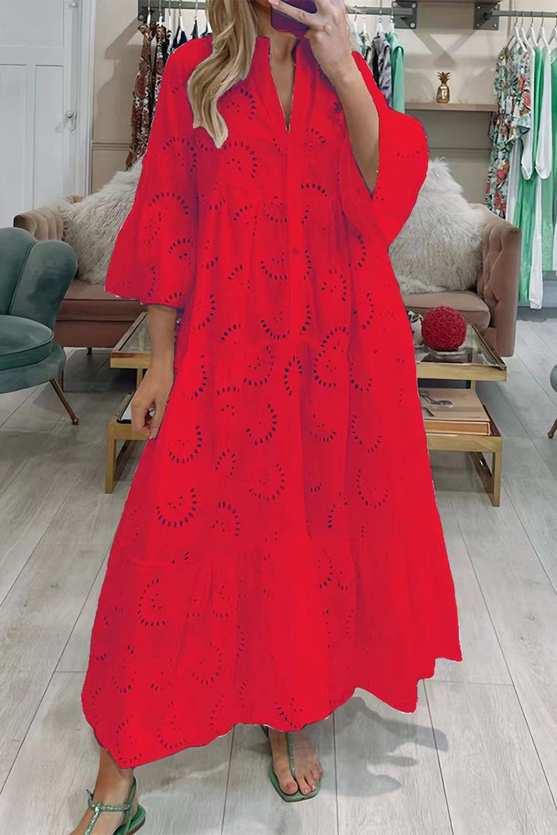 Valenzora | Casual Solid Color Cutout V-Neck A-Line Dresses