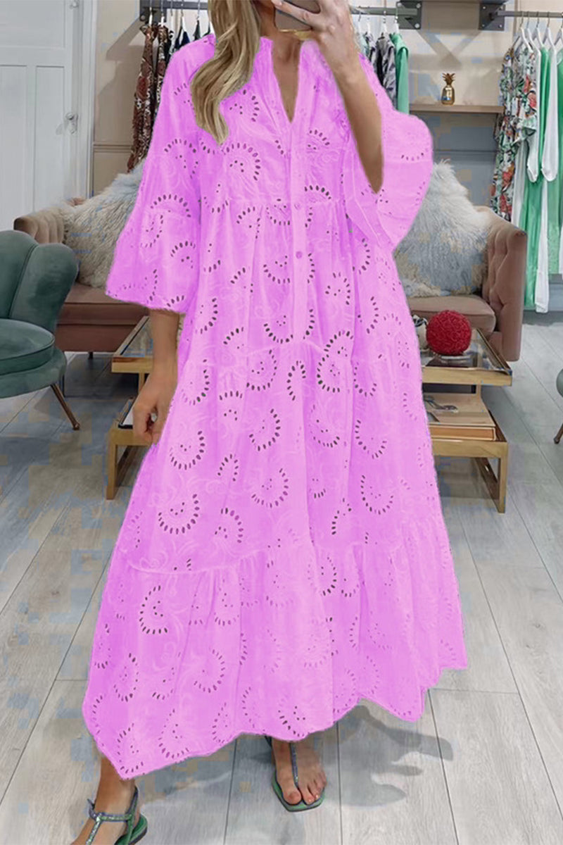 Valenzora | Casual Solid Color Cutout V-Neck A-Line Dresses