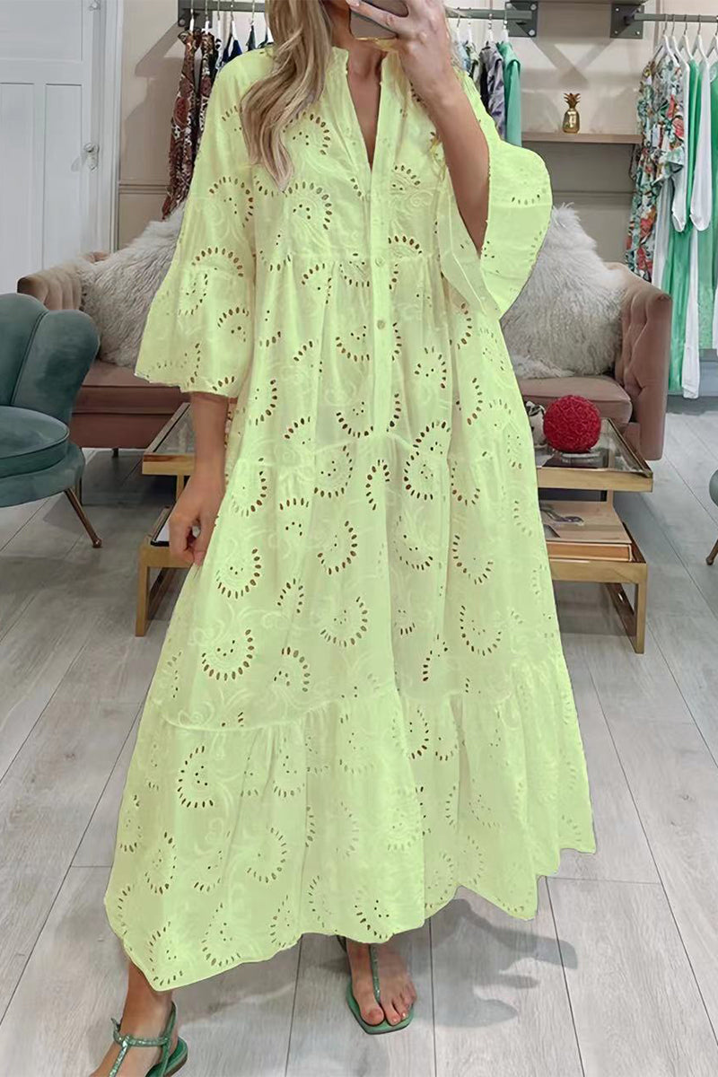 Valenzora | Casual Solid Color Cutout V-Neck A-Line Dresses