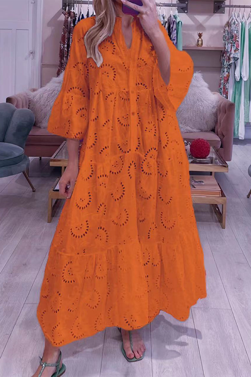 Valenzora | Casual Solid Color Cutout V-Neck A-Line Dresses