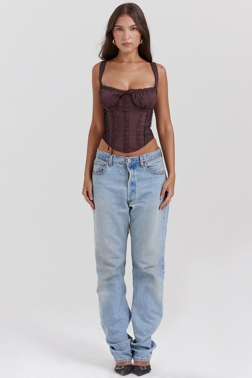 Valenzora | Rich Brown Lace Corset On The Back