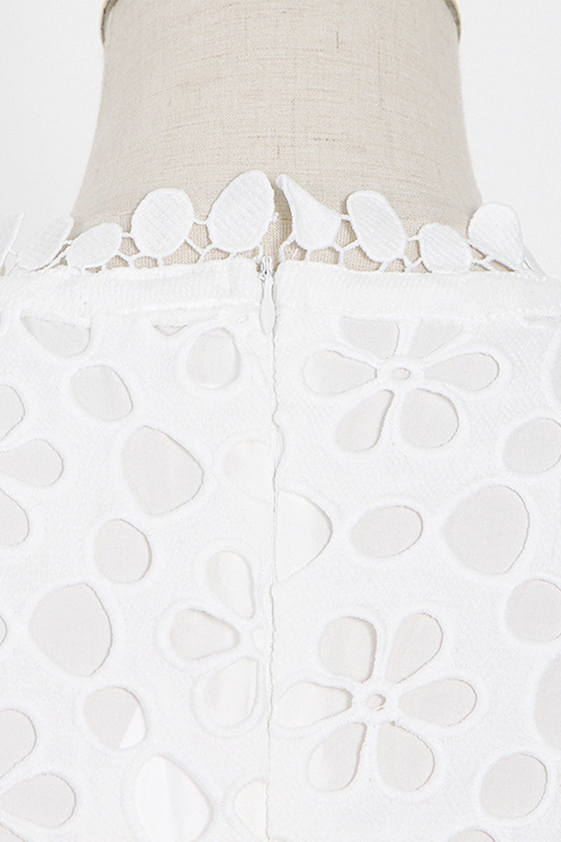Valenzora | Elegant Solid Color Hollowed-Out V-Neck Fitted Skirt Short Sleeve Dress