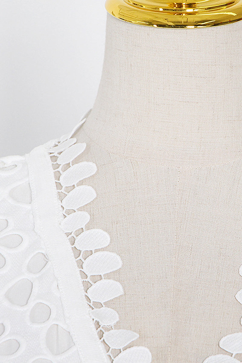 Valenzora | Elegant Solid Color Hollowed-Out V-Neck Fitted Skirt Short Sleeve Dress