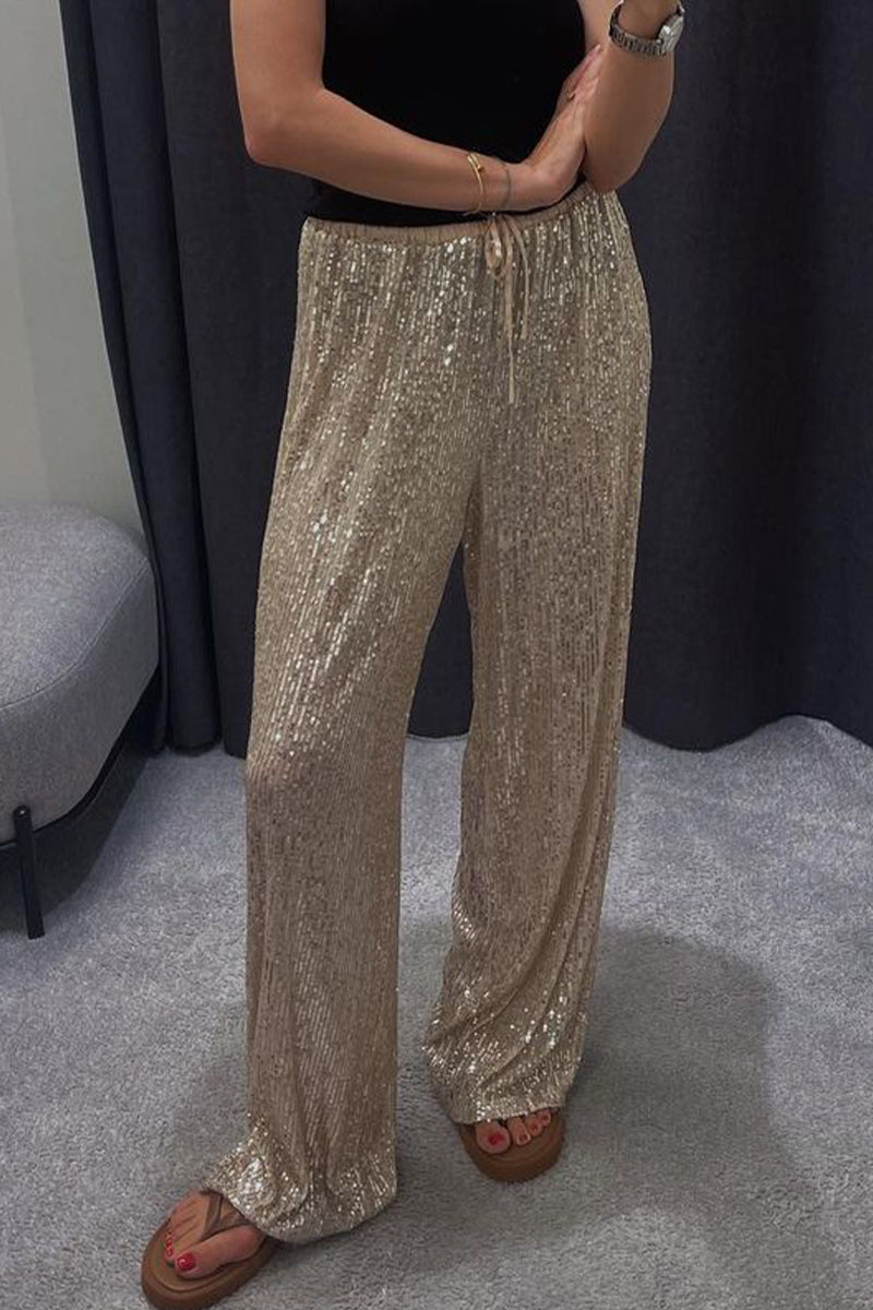 Valenzora | Casual Solid Color Sequin Loose Straight Solid Color Trousers