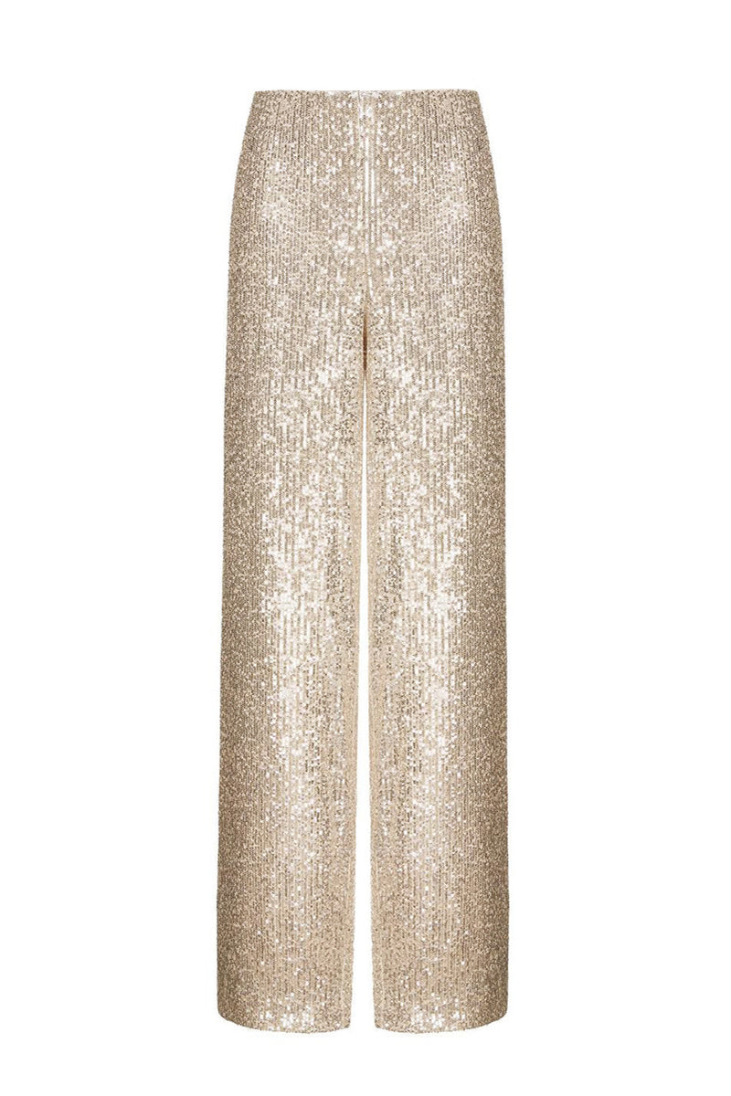 Valenzora | Casual Solid Color Sequin Loose Straight Solid Color Trousers