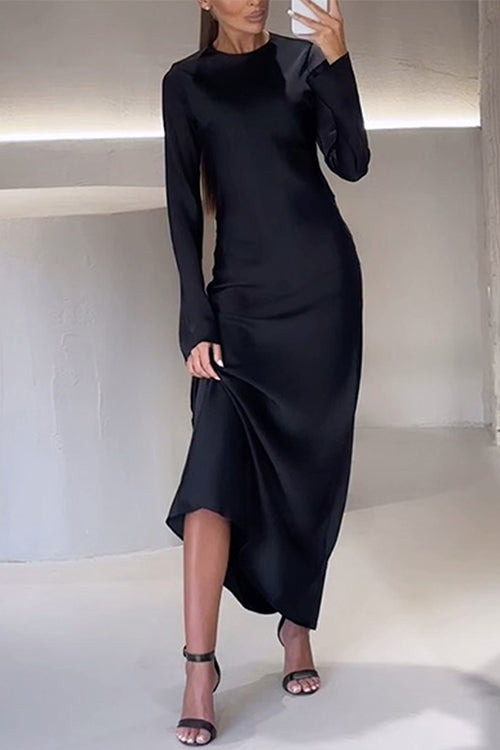 Valenzora | Rosiedress Round Neck Long Sleeve Satin Maxi Party Dress