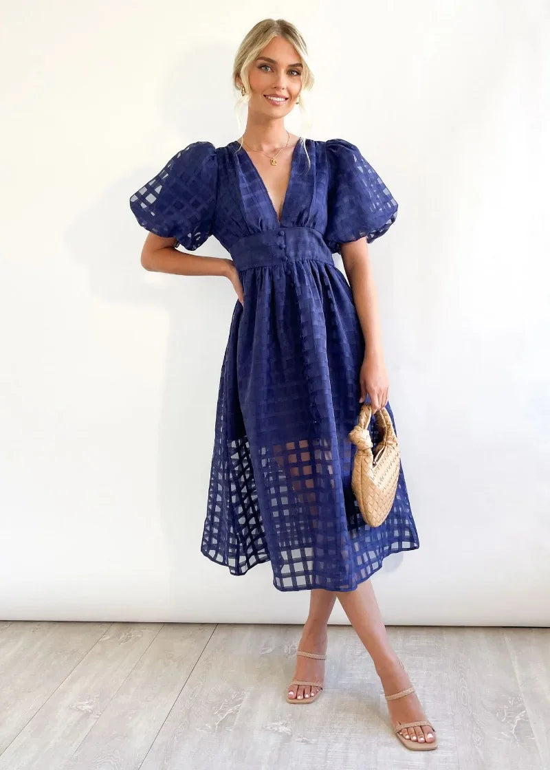 Valenzora | Puff Sleeve Midi Dress