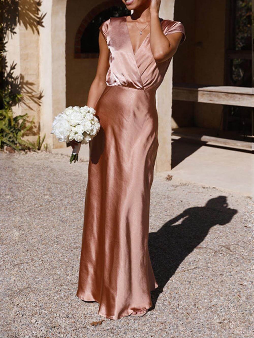 Valenzora | Satin fishtail maxi dress with V-neck for women