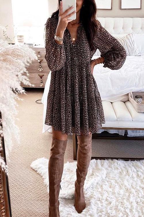 Valenzora | Rosiedress V-Ausschnitt Leopard Swing Minikleid