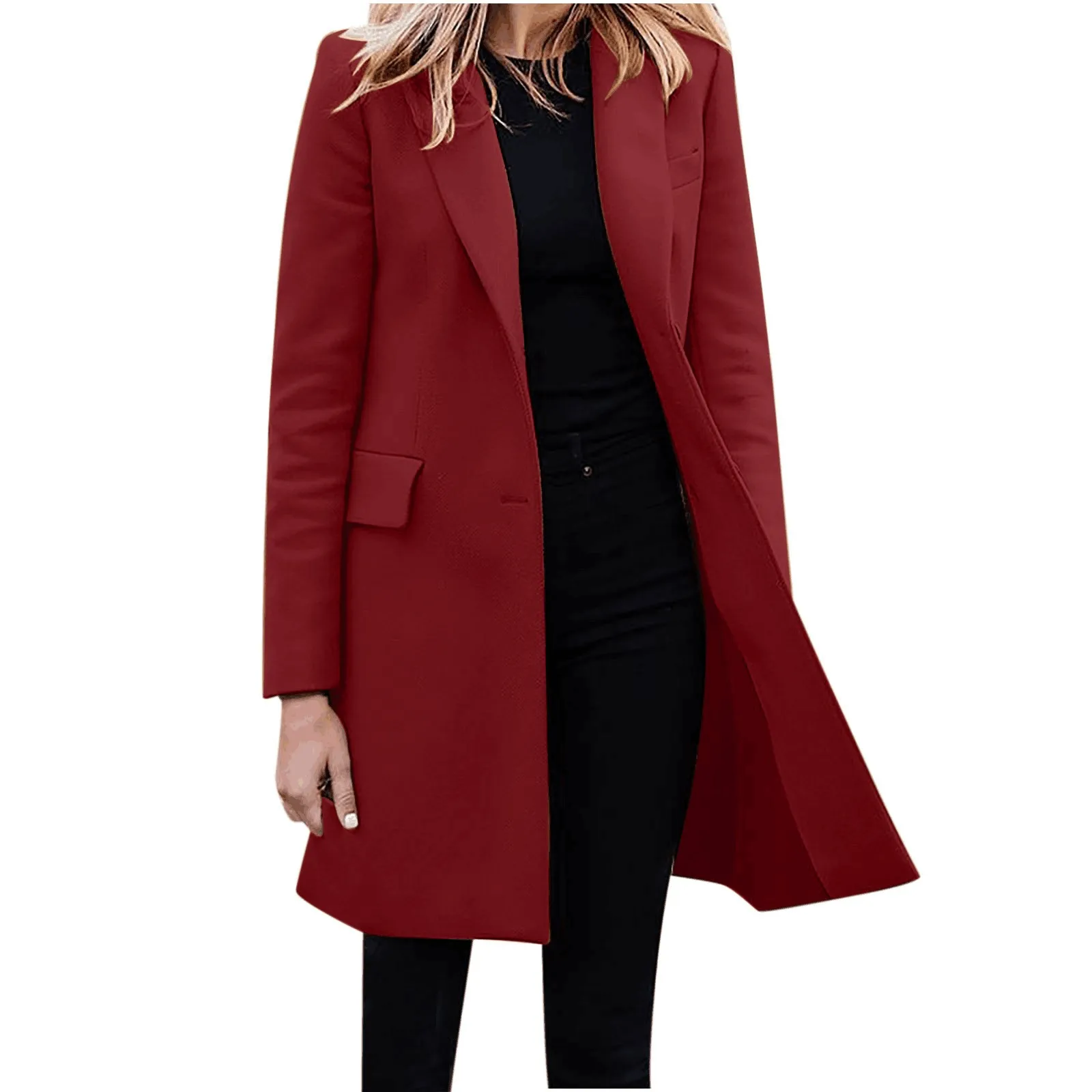 Valenzora | Women's Slim Fit Coat Jacket, One Button Wool Blend Long Jacket